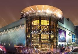 Shiny glass façade of Siam Paragon shopping mall.